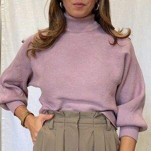 Pink Rose Vinatge Lavender High Neck Cropped Sweater